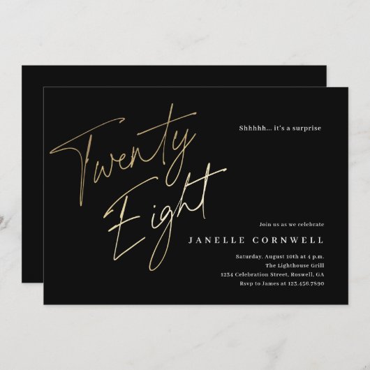 Minimalistisch Script Zwart en Goud 28e verjaardag Kaart (Voorkant / Achterkant)