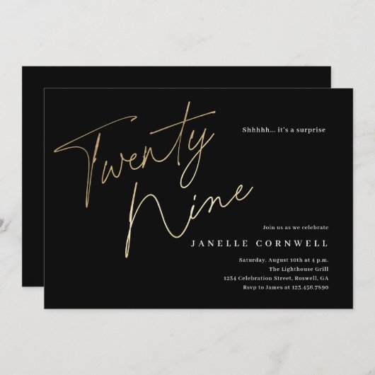 Minimalistisch Script Zwart en Goud 29e verjaardag Kaart (Voorkant / Achterkant)