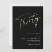 Minimalistisch script zwart en goud 30ste verjaard kaart (Voorkant)