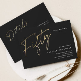 Minimalistisch script zwart en goud 50ste verjaard kaart