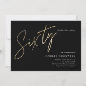 Minimalistisch script zwart en goud 60ste verjaard kaart (Voorkant)