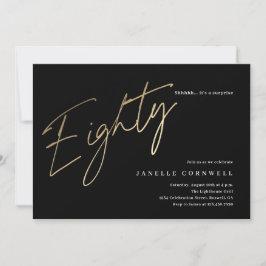 Minimalistisch script zwart en goud 80ste verjaard kaart