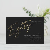 Minimalistisch script zwart en goud 80ste verjaard kaart (Staand voorkant)