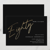 Minimalistisch script zwart en goud 80ste verjaard kaart (Voorkant / Achterkant)