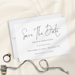 Minimalistisch script Zwart en Wit Bewaar De Datum Save The Date