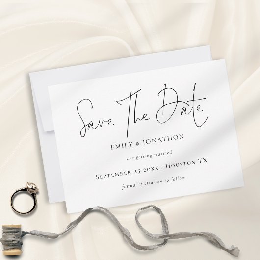 Minimalistisch script Zwart en Wit Bewaar De Datum Save The Date
