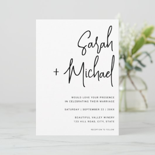 Minimalistisch script zwart en wit modern kaart (Staand voorkant)