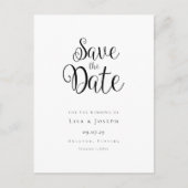 Minimalistisch script zwart en wit save the date briefkaart (Voorkant)