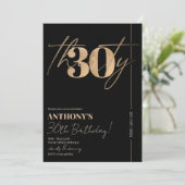 Minimalistisch Script Zwart & Goud 30e Verjaardags Kaart (Staand voorkant)