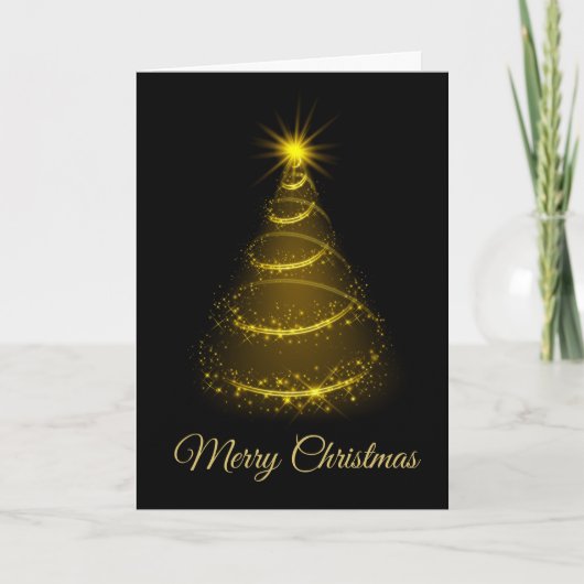 Minimalistisch Script Zwart & Goud Kerstboom Kaart (Voorkant)