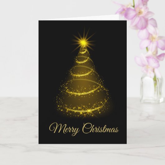 Minimalistisch Script Zwart & Goud Kerstboom Kaart (Orchidee)