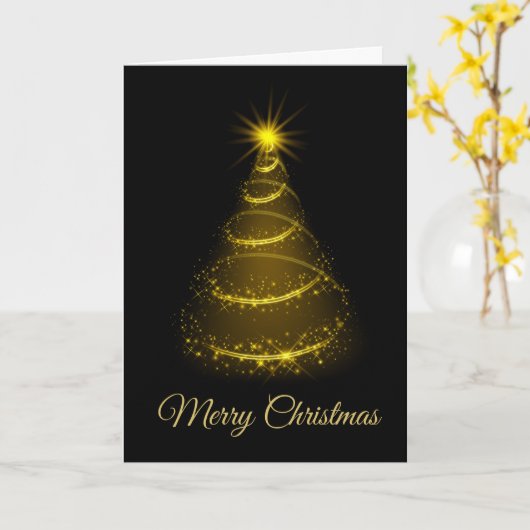 Minimalistisch Script Zwart & Goud Kerstboom Kaart (Gele Bloem)