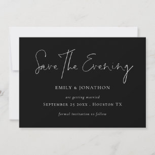 Minimalistisch Script Zwart Save the Evening Kaart
