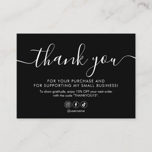 Minimalistisch script: zwart visitekaartje (Voorkant)