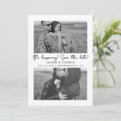 Minimalistisch Script Zwart-wit 2 foto's Save The Date (Staand voorkant)