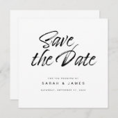Minimalistisch script zwart-wit bruiloft save the date (Voorkant / Achterkant)