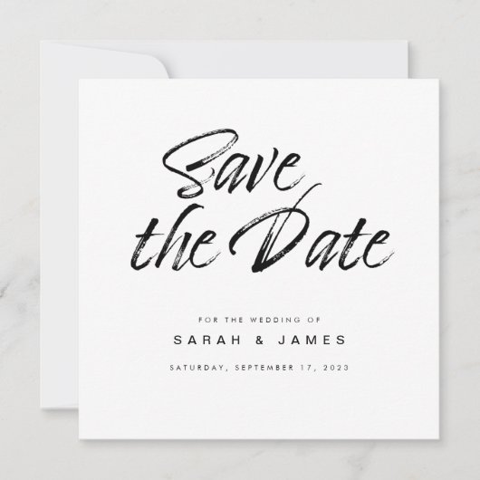 Minimalistisch script zwart-wit bruiloft save the date (Voorkant)
