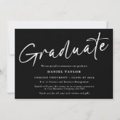 Minimalistisch Script Zwart Wit Foto Afstuderen Aankondiging (Voorkant)