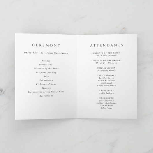 Minimalistisch Script Zwart & Wit Gevouwen Bruilof Programma (Binnen)
