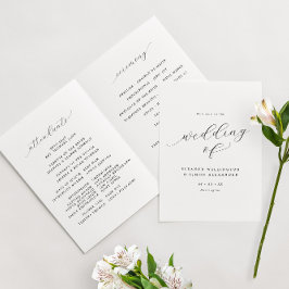 Minimalistisch Script Zwart & Wit Gevouwen Bruilof Programma
