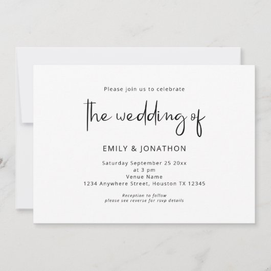 Minimalistisch script zwart-wit QR-code bruiloft Kaart (Voorkant)