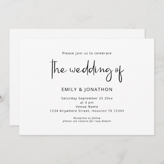 Minimalistisch script zwart-wit QR-code bruiloft Kaart (Voorkant / Achterkant)