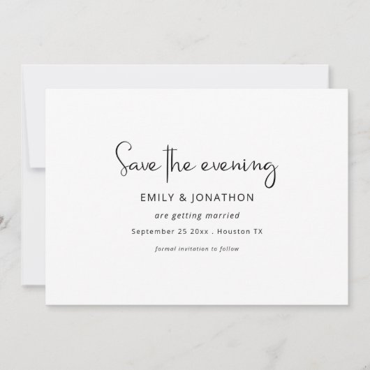 Minimalistisch Script Zwart Wit QR Save The Evenin Save The Date (Voorkant)