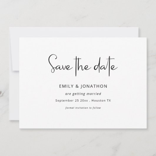 Minimalistisch Script Zwart Wit QR Sla de datum op Save The Date (Voorkant)