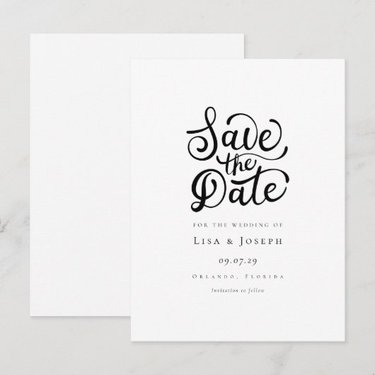 Minimalistisch script zwart-wit Save the Date Aankondigingskaart (Voorkant / Achterkant)
