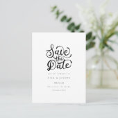 Minimalistisch script zwart-wit save-the-date briefkaart (Staand voorkant)