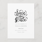 Minimalistisch script zwart-wit save-the-date briefkaart (Voorkant)