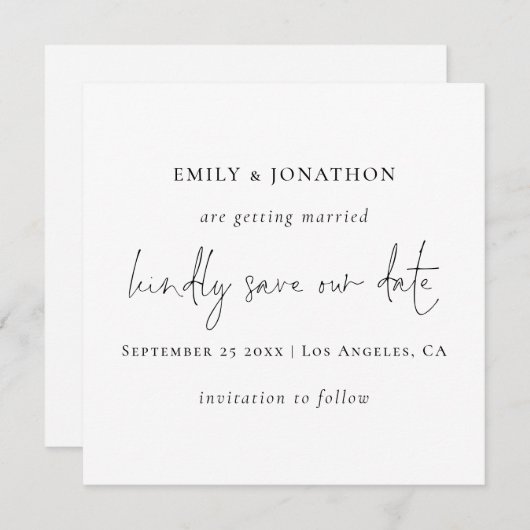 Minimalistisch script Zwart Wit Sla de datum op Notitiekaartje (Voorkant / Achterkant)