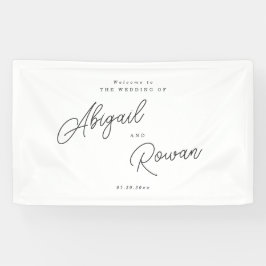 Minimalistisch Script Zwart Wit Trouw Welkom Spandoek