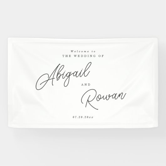 Minimalistisch Script Zwart Wit Trouw Welkom Spandoek (Horizontaal)