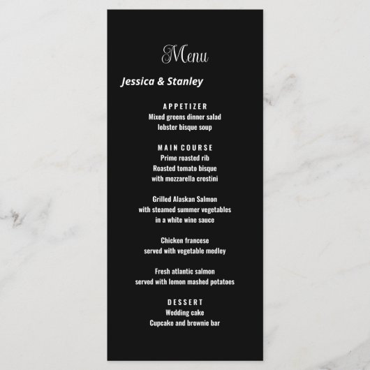 Minimalistisch script zwart-wit trouwmenu menu (Voorkant)