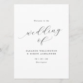 Minimalistisch Script Zwart & Wit Vlak Huwelijk Programmakaart (Voorkant)