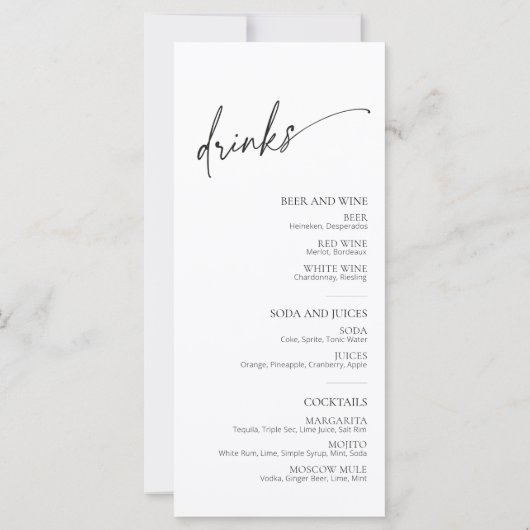 Minimalistisch Script Zwart Wit Voedsel en Drink M (Achterkant)