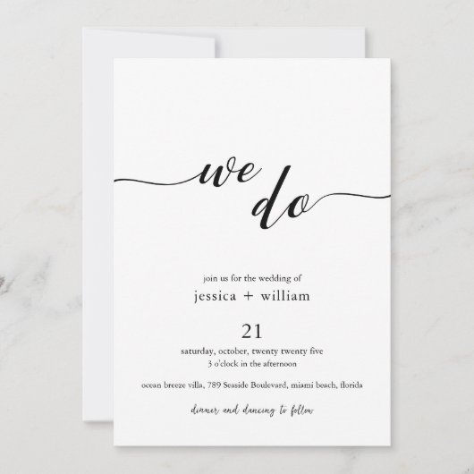 Minimalistisch Script Zwart-wit We Do Wedding Kaart (Voorkant)