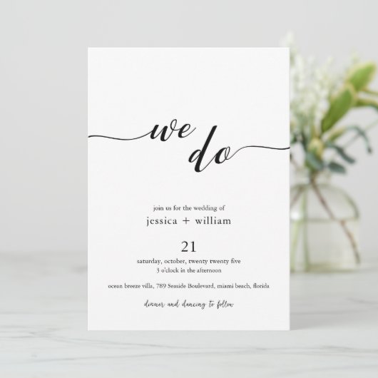 Minimalistisch Script Zwart-wit We Do Wedding Kaart (Staand voorkant)
