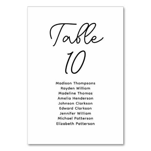 Minimalistisch Script zwart wit zitschema Kaart (Achterkant)