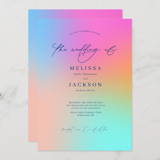 Minimalistisch scripted Ombre Wedding Invitation Kaart (Voorkant / Achterkant)