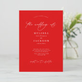Minimalistisch scripting Red Wedding Invitation Kaart (Staand voorkant)