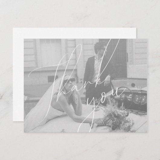 Minimalistisch scriptweddenschap Dank u Briefkaart (Voorkant / Achterkant)