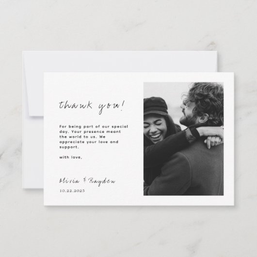 Minimalistisch scriptweduwschap bedankkaart (Voorkant)