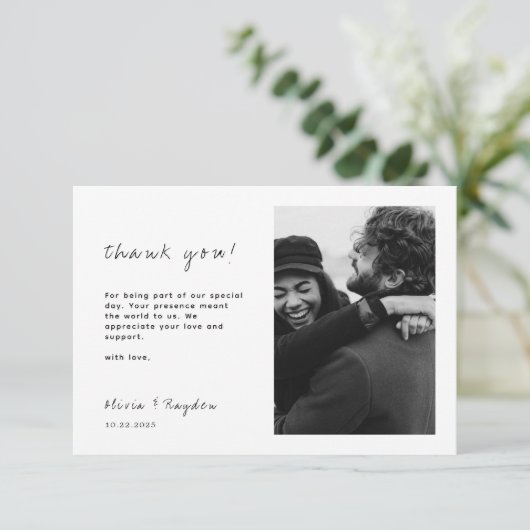 Minimalistisch scriptweduwschap bedankkaart (Staand voorkant)