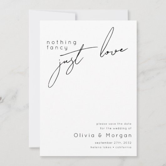 Minimalistisch scriptweduwschap save the date (Voorkant)