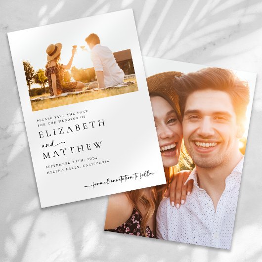 Minimalistisch scriptweduwschap save the date