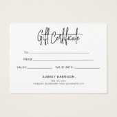 Minimalistisch scriptwitcadeaucertificaat visitekaartje (Achterkant)