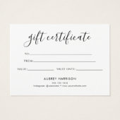 Minimalistisch scriptwitcadeaucertificaat visitekaartje (Achterkant)