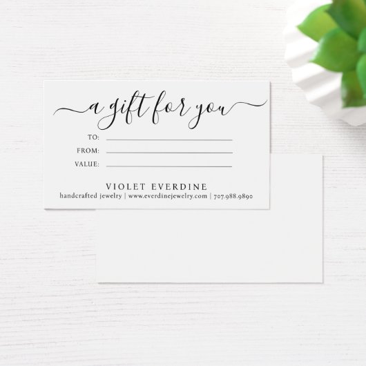 Minimalistisch sieraden ontwerper cadeaubon visitekaartje (Bureau)